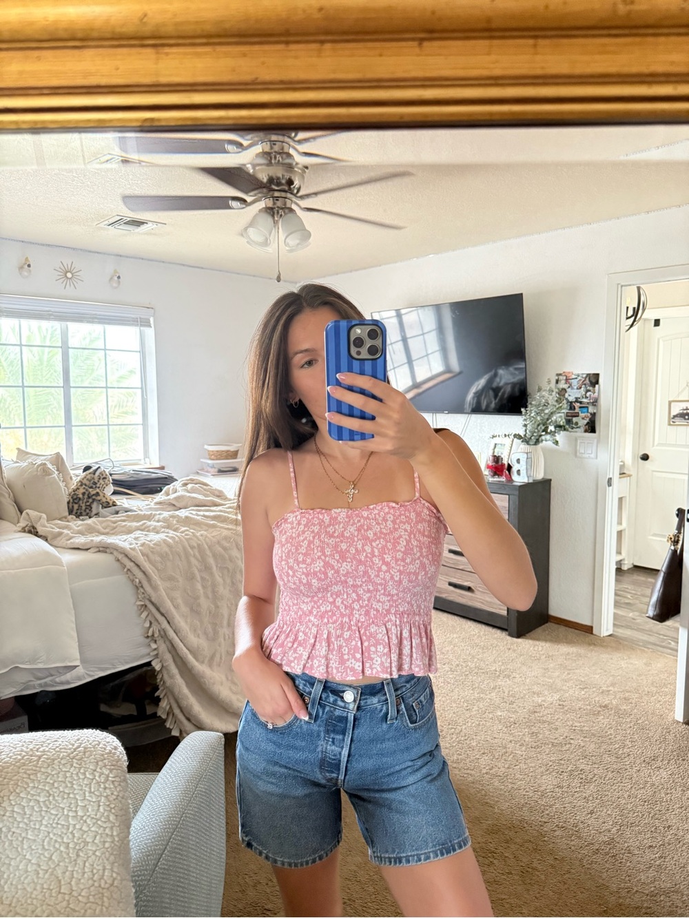 Billabong Pink Floral Smocked Peplum Cami